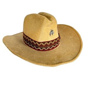 Vintage Corduroy Tan Beco Cowboy Hat With Navaho Band Size Small 6 3/4 -6 7/8